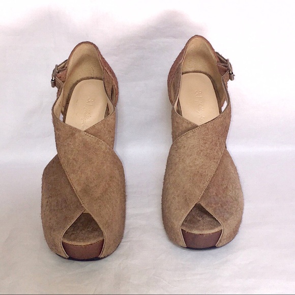 3.1 Phillip Lim X-cellent tan brown suede leather chunky block wood high heel - Picture 6 of 8